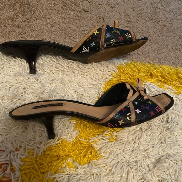 Louis Vuitton Black Multicolor Noir Kitten Heels Mule Size 39 1/2 - Picture 6 of 7